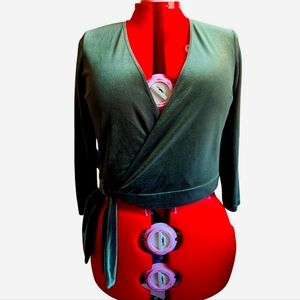 Vixen by Micheline Pitt Velvet Wrap Top in Green, 2XL